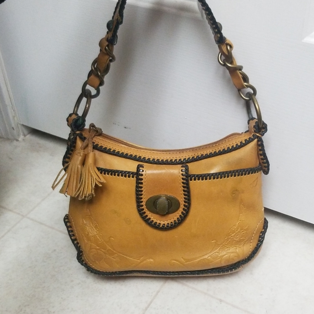 VINTAGE Eileen West Tooled Leather Mini Hand Bag